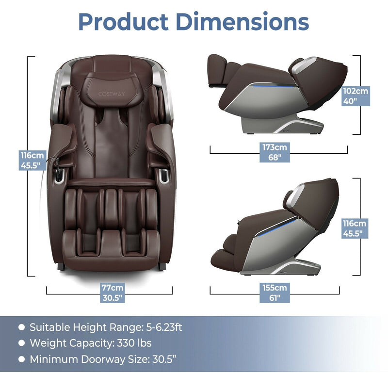 Full Body Zero Gravity Massage Chair with SL Track, Voice Control & Heat - Brown - Seasonal Overstock