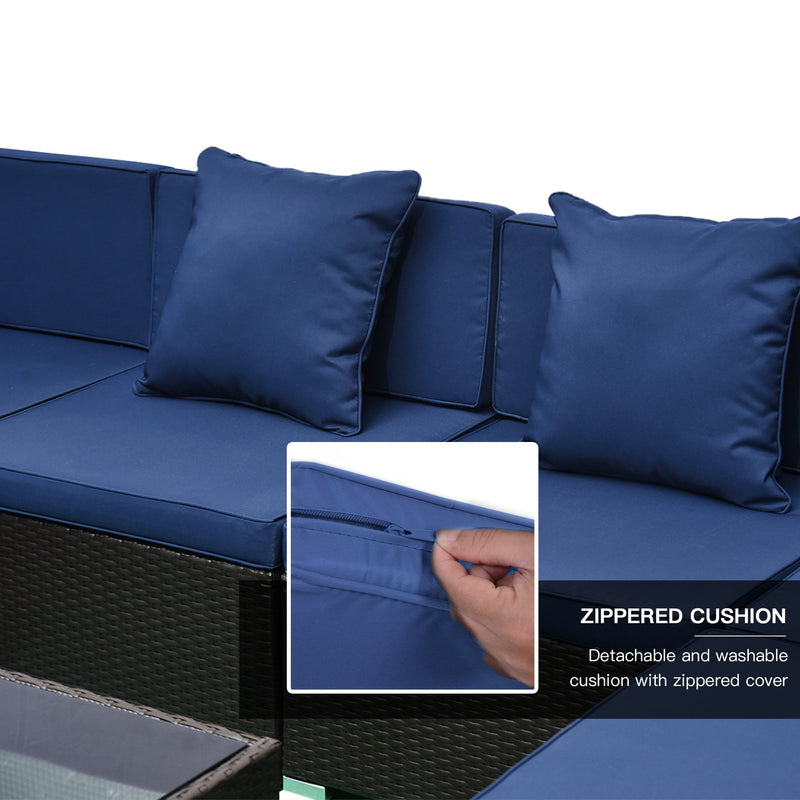 Wellington Shores 7pc Outdoor Sectional Sofa - Dark Blue - Seasonal Overstock