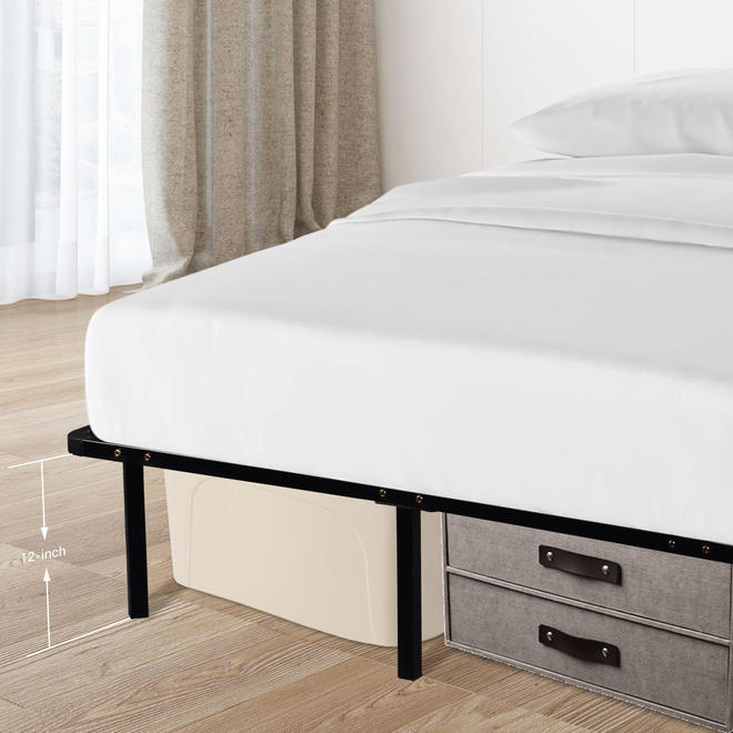 Full Size Metal Platform Bed Frame with Wooden Slat - Seasonal Overstock