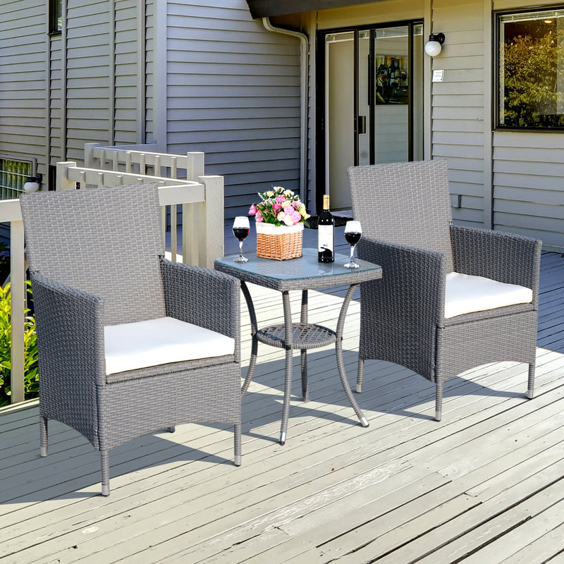 Okana 3pc Rattan Patio Chairs & Table Set - Grey - Seasonal Overstock
