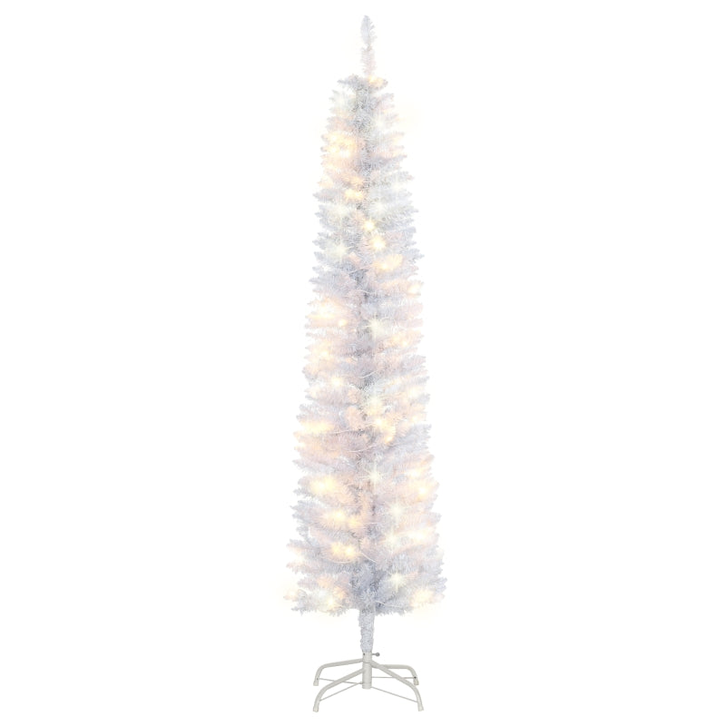 6ft Thin Artificial White Christmas Tree with 100 LEDs