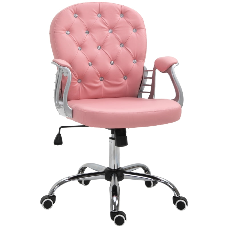 Stella Diamond Tufted Vanity Task Chair Pink Faux Leather