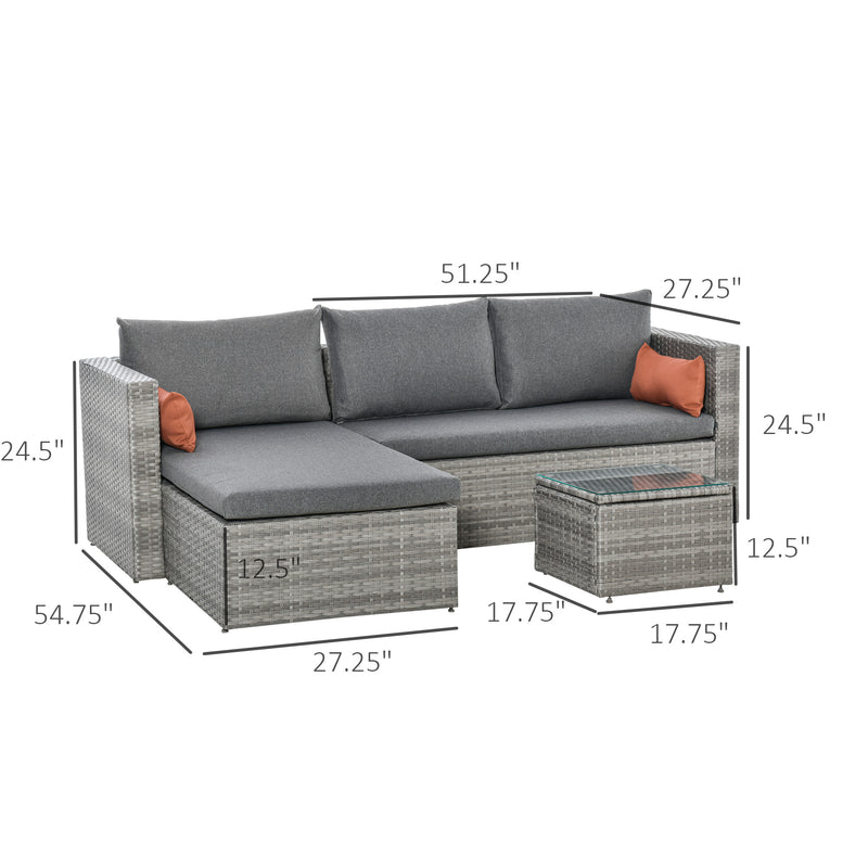 Olwen 3pc Patio Sectional Sofa with Reversible Chaise - Grey - Seasonal Overstock