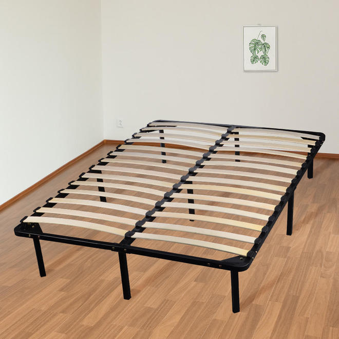 Full Size Metal Platform Bed Frame with Wooden Slat - Seasonal Overstock
