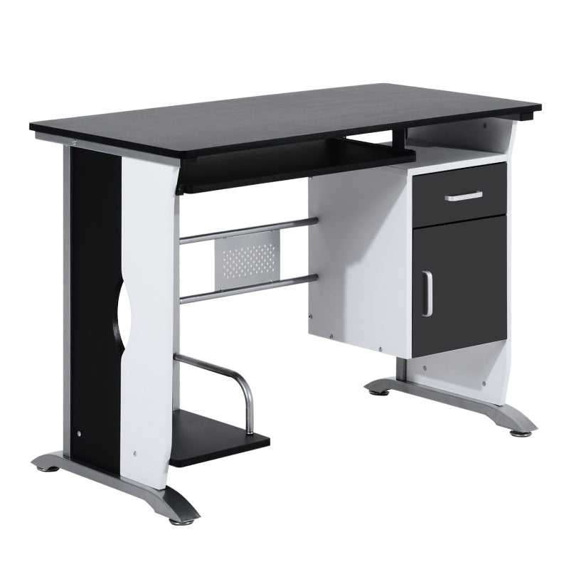 Sera Black and White Computer Desk with Keyboard Tray and Door Cabinet - Seasonal Overstock