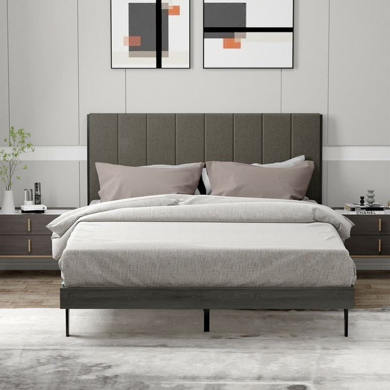 Valentina Queen Grey Upholstered Platform Bed - Seasonal Overstock