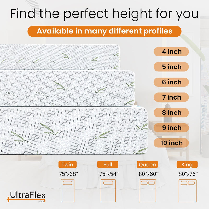 UltraFlex SleepTight – Canadian Made- Gel Memory Foam Mattress | CertiPUR-US® Certified, Cooling, Pressure Relief, Medium Firm, Fiberglass-Free, Bamboo Cover | Ideal for Bunk Beds, RVs & All Frames | Spinal Support & Motion Isolation