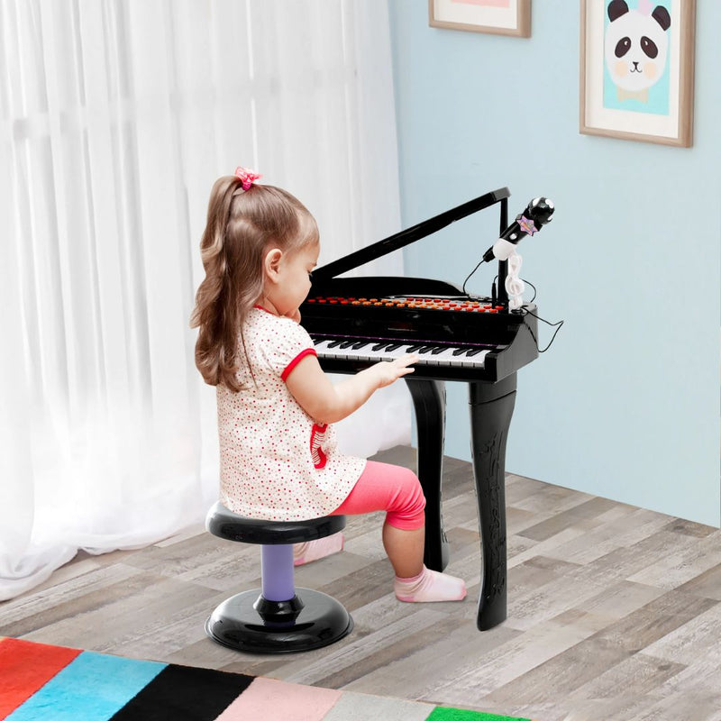 Mini Grand Piano Electronic Keyboard for Kids w/ 37 Keys and Microphone - Black