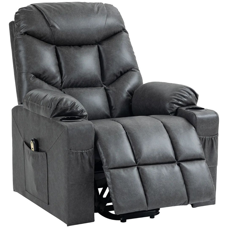 Braxton Bay Electric Lift Assist Recliner Chair with Cup Holders and Remote in Grey Faux Leather