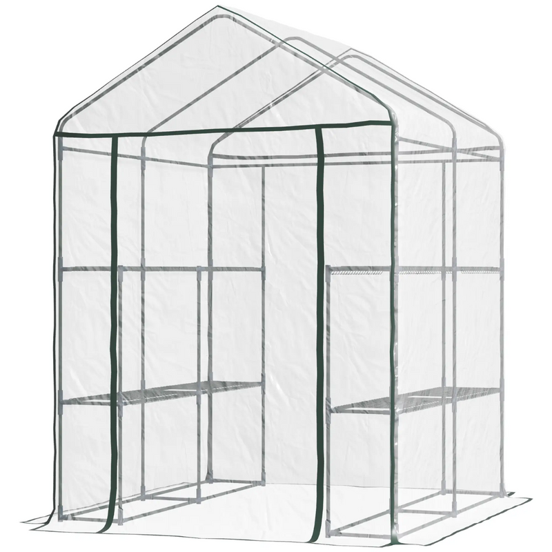 4.7' x 4.7' Portable Walk-In Greenhouse with 8 Shelves and Zipper Doors