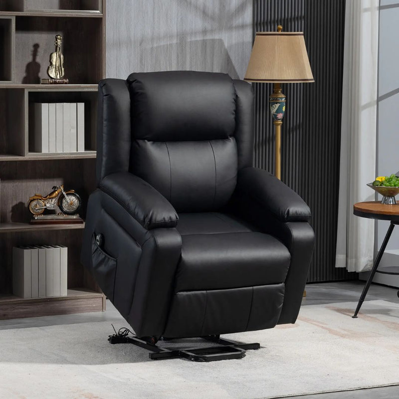 Luxharbor Lane Powered Lift Assist Recliner Chair with Remote Control - Black Faux Leather