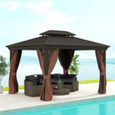 Gazebos, Tamerlaine 10' x 12' Steel Roof Outdoor Gazebo Shelter with Vented Roof and Aluminum Frame - Brown - Seasonal Overstock