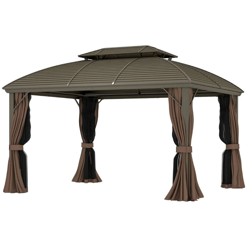 Gazebos, Umbra Valley 10' x 12' Hard Top Gazebo with Vented Steel Roof, Curtains and Mesh Sidewalls - Seasonal Overstock