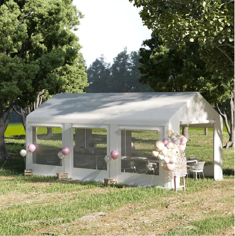 10' X 20' White Party Tent Gazebo with 6 Removeable Side Wall and 2 Door Panels