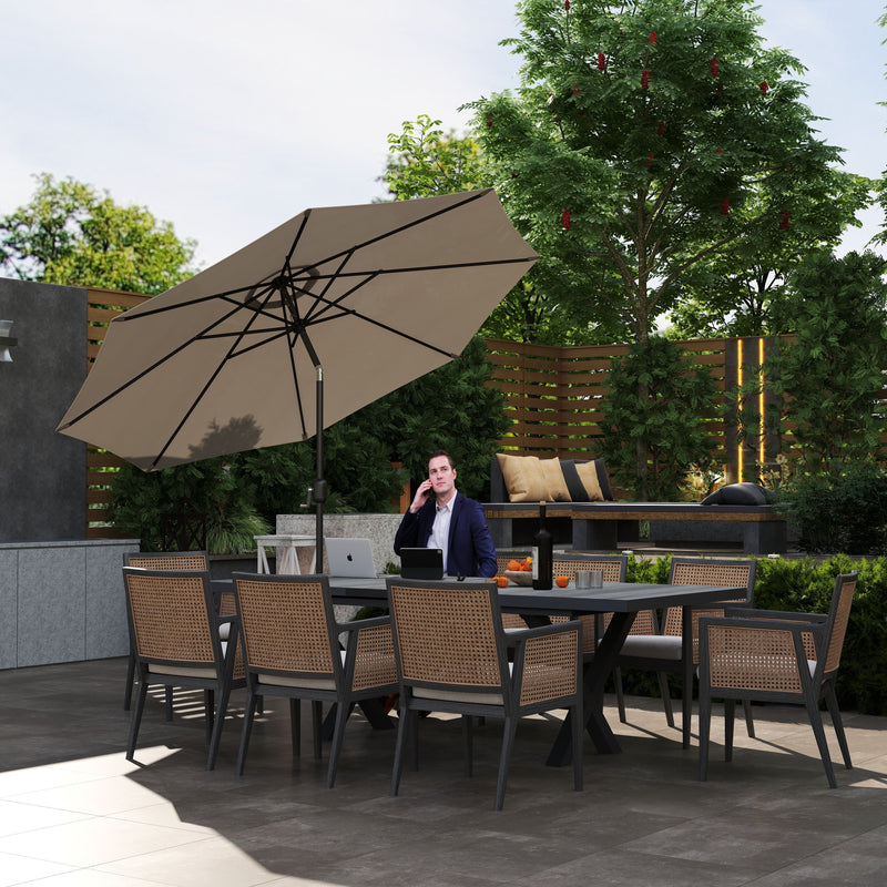 Patio Umbrellas, 10' x 8' Round Patio Umbrella with Tilt and Hand Crank Parasol - Light Grey - Seasonal Overstock