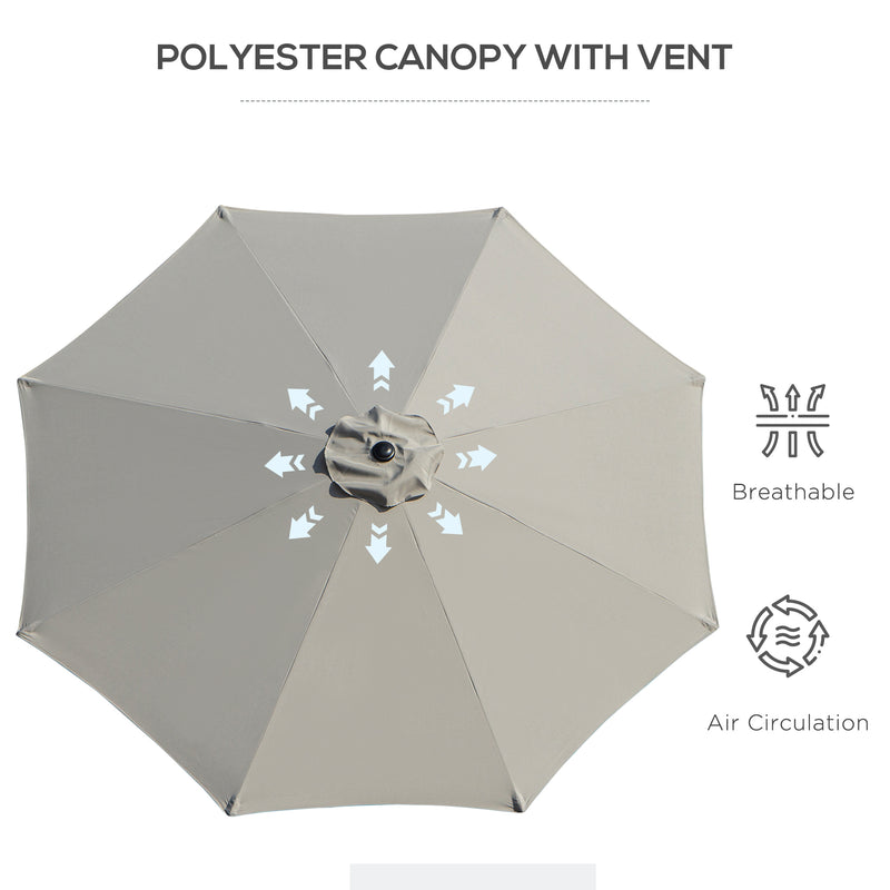 Patio Umbrellas, 10' x 8' Round Patio Umbrella with Tilt and Hand Crank Parasol - Light Grey - Seasonal Overstock
