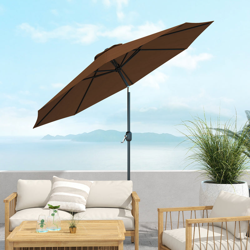 Patio Umbrellas, 10' x 8' Round Patio Umbrella with Tilt and Hand Crank Parasol - Coffee Brown - Seasonal Overstock