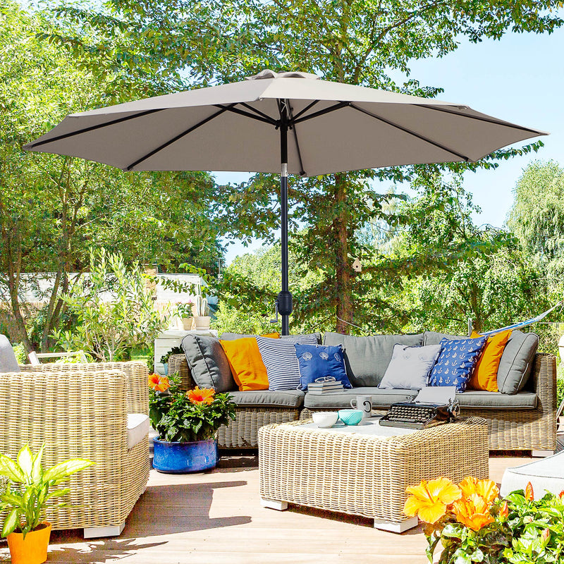 Patio Umbrellas, 10' x 8' Round Patio Umbrella with Tilt and Hand Crank Parasol - Light Grey - Seasonal Overstock