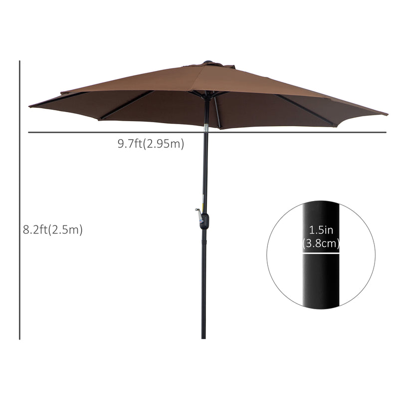 Patio Umbrellas, 10' x 8' Round Patio Umbrella with Tilt and Hand Crank Parasol - Coffee Brown - Seasonal Overstock