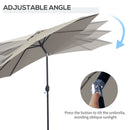 Patio Umbrellas, 10' x 8' Round Patio Umbrella with Tilt and Hand Crank Parasol - Light Grey - Seasonal Overstock