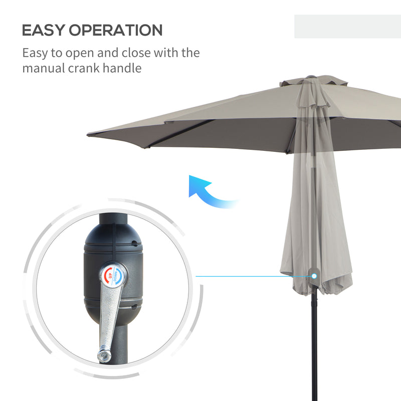Patio Umbrellas, 10' x 8' Round Patio Umbrella with Tilt and Hand Crank Parasol - Light Grey - Seasonal Overstock