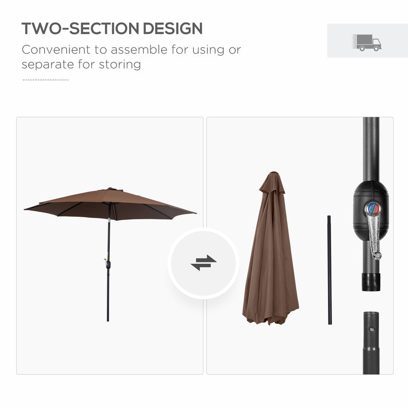 Patio Umbrellas, 10' x 8' Round Patio Umbrella with Tilt and Hand Crank Parasol - Coffee Brown - Seasonal Overstock