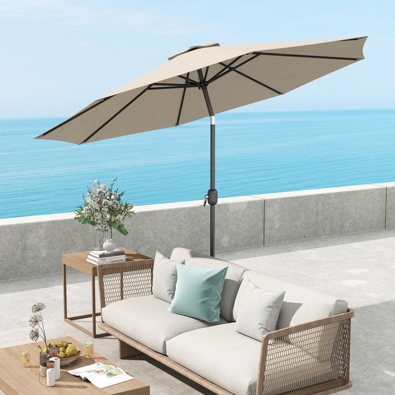 Patio Umbrellas, 10' x 8' Round Patio Umbrella with Tilt and Hand Crank Parasol - Light Grey - Seasonal Overstock