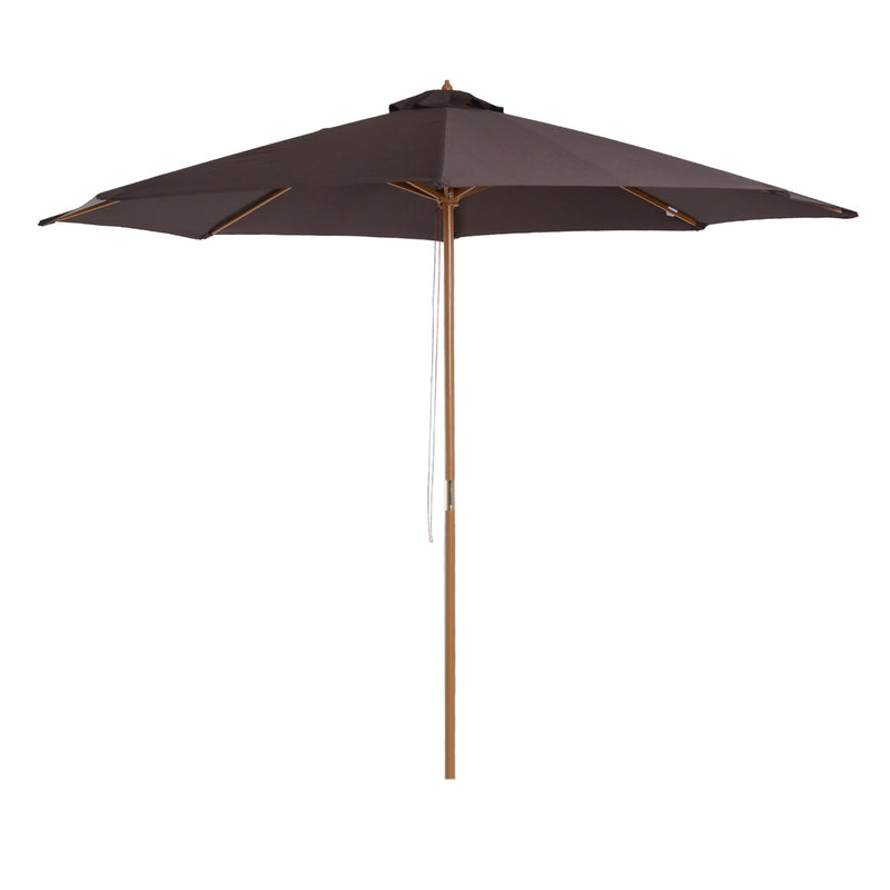 Patio Umbrellas, 10' x 8' Round Sun Shade Market Umbrella with Wood Bamboo Pole - Coffee Brown - Seasonal Overstock