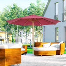 10' x 8' Round Sun Shade Market Umbrella with Wood Bamboo Pole - Wine Red - Seasonal Overstock