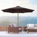 Patio Umbrellas, 10' x 8' Round Sun Shade Market Umbrella with Wood Bamboo Pole - Coffee Brown - Seasonal Overstock