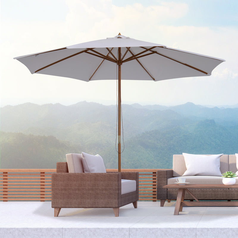 10' x 8' Round Sun Shade Market Umbrella with Wood Bamboo Pole 10' x 8' Round Sun Shade Market Umbrella with Wood Bamboo Pole