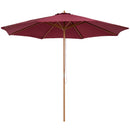 10' x 8' Round Sun Shade Market Umbrella with Wood Bamboo Pole - Wine Red - Seasonal Overstock