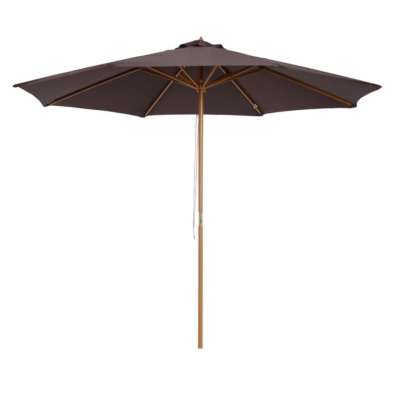 Patio Umbrellas, 10' x 8' Round Sun Shade Market Umbrella with Wood Bamboo Pole - Coffee Brown - Seasonal Overstock