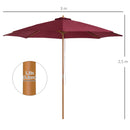 10' x 8' Round Sun Shade Market Umbrella with Wood Bamboo Pole - Wine Red - Seasonal Overstock