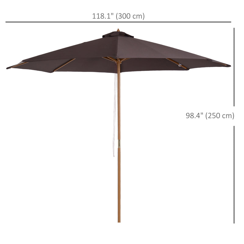 Patio Umbrellas, 10' x 8' Round Sun Shade Market Umbrella with Wood Bamboo Pole - Coffee Brown - Seasonal Overstock