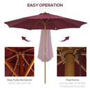 10' x 8' Round Sun Shade Market Umbrella with Wood Bamboo Pole - Wine Red - Seasonal Overstock