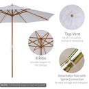 10' x 8' Round Sun Shade Market Umbrella with Wood Bamboo Pole - White - Seasonal Overstock
