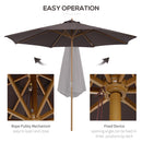 Patio Umbrellas, 10' x 8' Round Sun Shade Market Umbrella with Wood Bamboo Pole - Coffee Brown - Seasonal Overstock