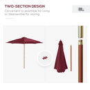10' x 8' Round Sun Shade Market Umbrella with Wood Bamboo Pole - Wine Red - Seasonal Overstock