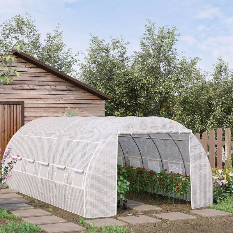 20' x 10' Large Walk-In Portable Tunnel Greenhouse with Roll-Up Side Walls - White