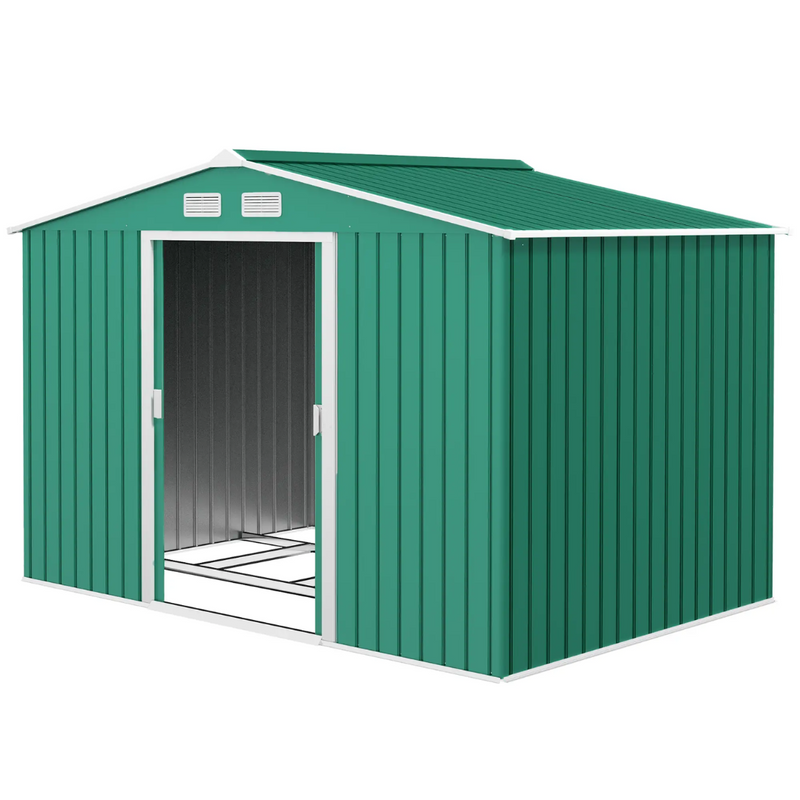 9' x 6.4' Outdoor Garden Storage Shed with Dual Sliding Doors - Green