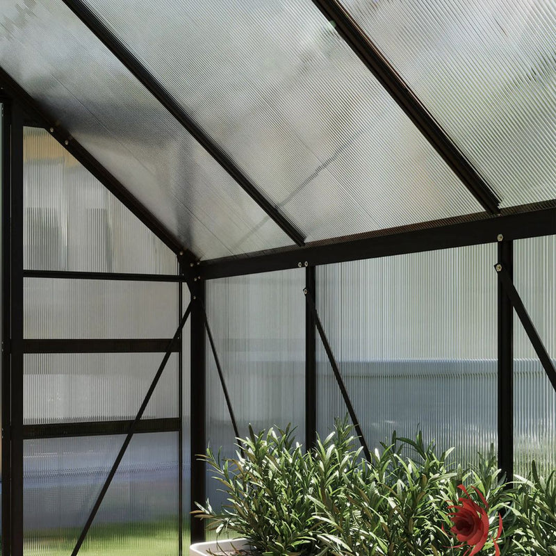 6' x 8' Walk-In Greenhouse with Aluminum Frame and Polycarbonate Panels, Sliding Door - Grey