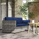 Patio Furniture, Manchester Creek Outdoor Patio Rattan Sofa - Dark Blue & Grey - Seasonal Overstock