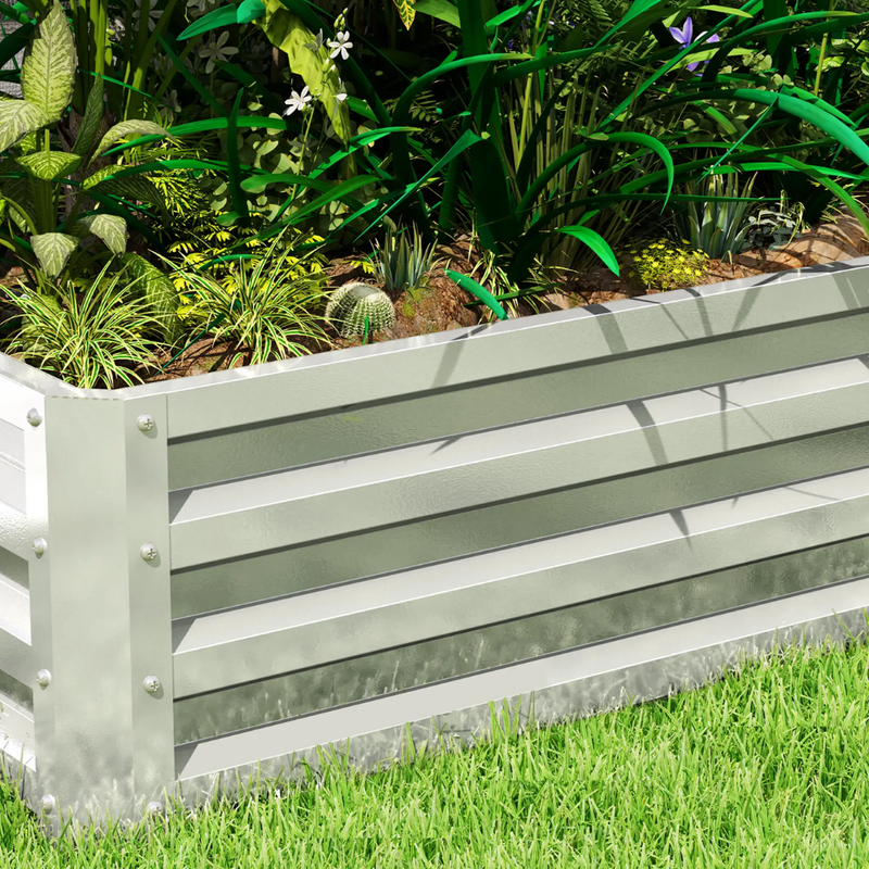 4' x 2' Raised Garden Bed Planter Planter Box Galvanized Steel 12in - Silver