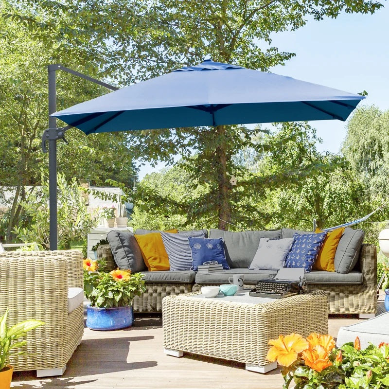 10' x 10' Square Offset Cantilever Patio Umbrella with 4 Adjustable Angles and 360 Rotation  - Blue