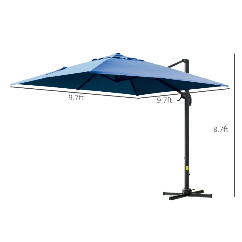 10' x 10' Square Offset Cantilever Patio Umbrella with 4 Adjustable Angles and 360 Rotation  - Blue