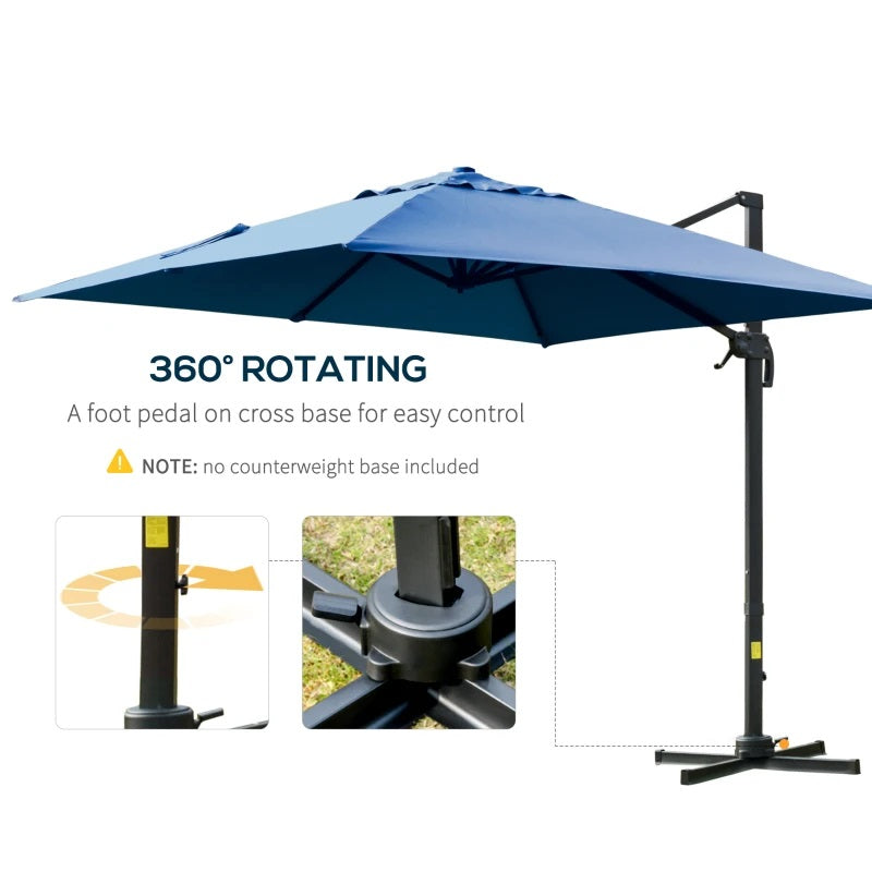 10' x 10' Square Offset Cantilever Patio Umbrella with 4 Adjustable Angles and 360 Rotation  - Blue