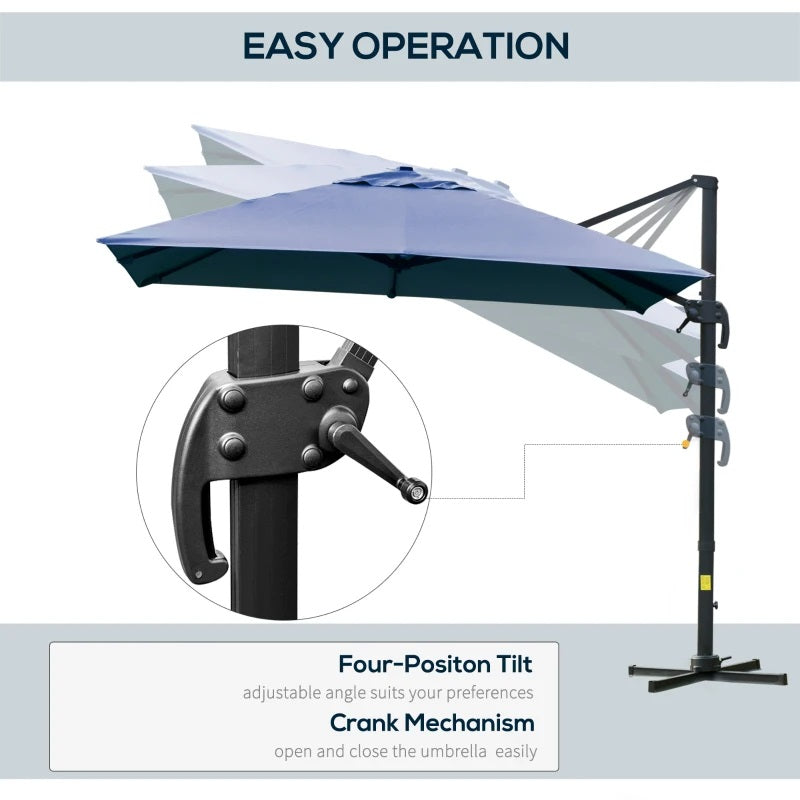 10' x 10' Square Offset Cantilever Patio Umbrella with 4 Adjustable Angles and 360 Rotation  - Blue