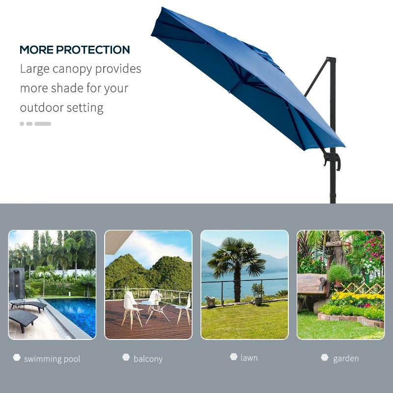 10' x 10' Square Offset Cantilever Patio Umbrella with 4 Adjustable Angles and 360 Rotation  - Blue