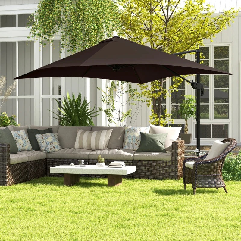 10' x 10' Square Offset Cantilever Patio Umbrella with 4 Adjustable Angles and 360 Rotation  - Coffee Brown